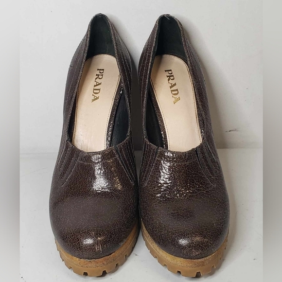 Prada Brown Leather Platform Pumps  SZ 39 - Picture 4 of 15